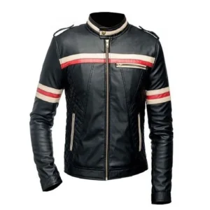 Cafe Racer Biker Style Black Leather Jacket