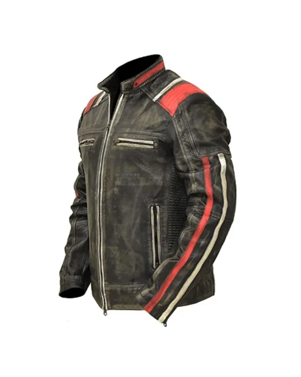 MENS RETRO CAFE RACER VINTAGE DISTRESSED MOTORCYCLE BLACK LEATHER BIKER JACKET