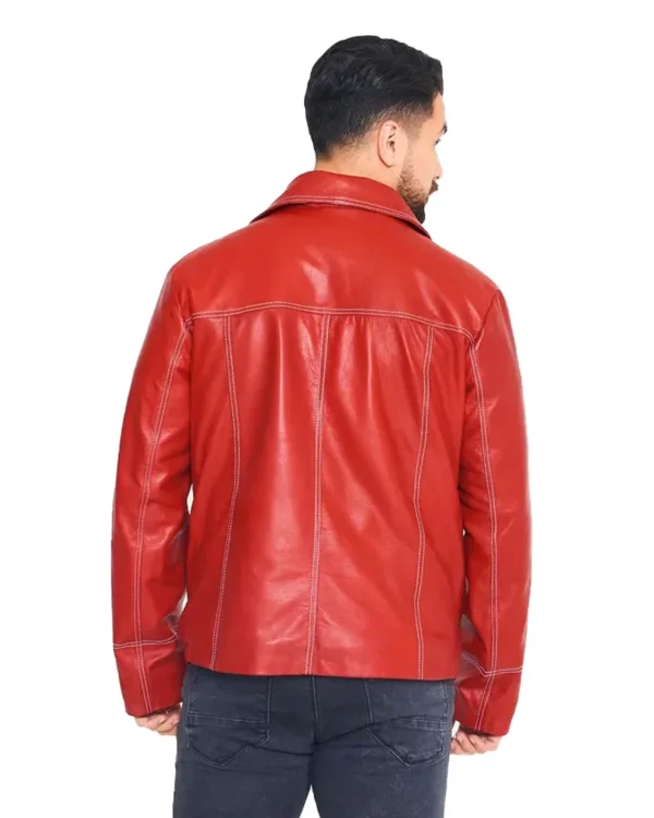 Men Brad Pitt Fight Club Red Leather Jacket
