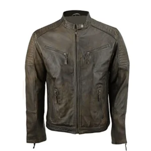 Men's Antique Urban Washed Brown Leather Motorcycle Jacket