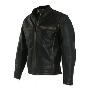 Men's Biker Snap Button Casual Wear Black Leather Biker Jacket