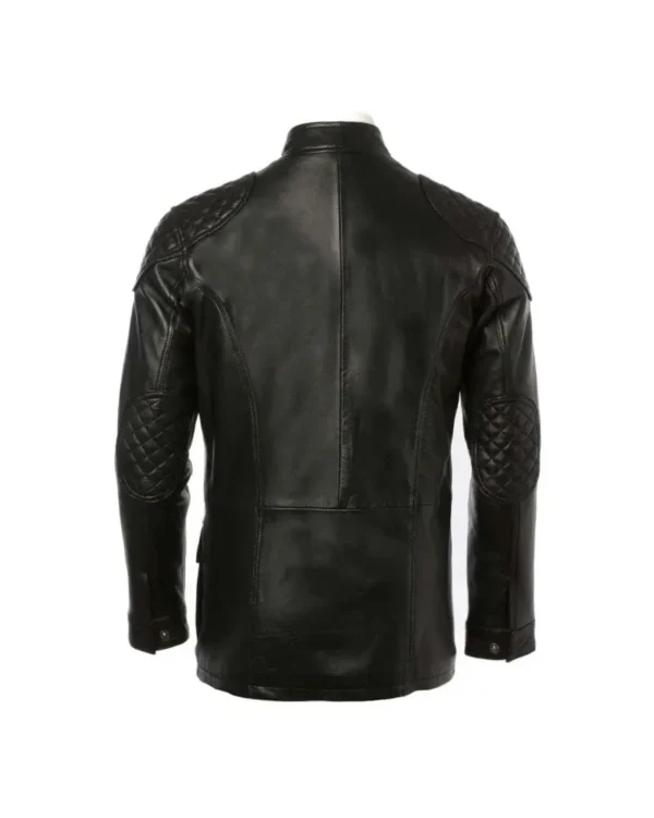 Mens Black Leather Hip Length Leather Cafe Racer Jacket
