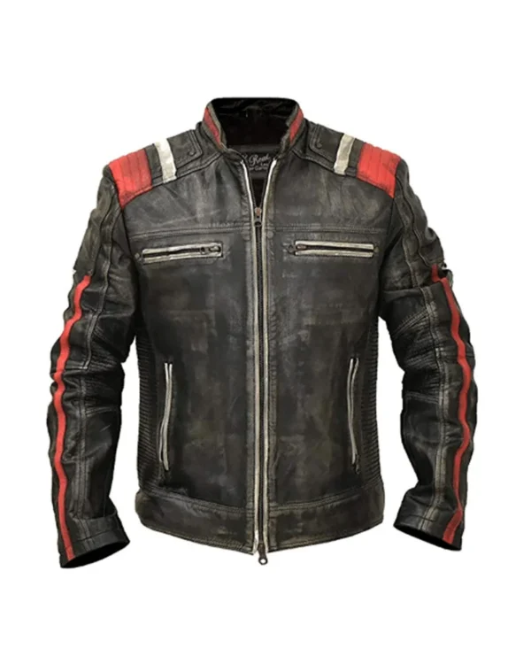 Mens Retro Cafe Racer Vintage Distressed Leather Jacket