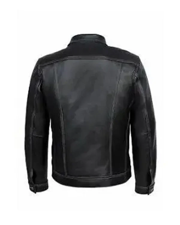 Mens Shirt Collar Black Leather Motorcycle Jacket