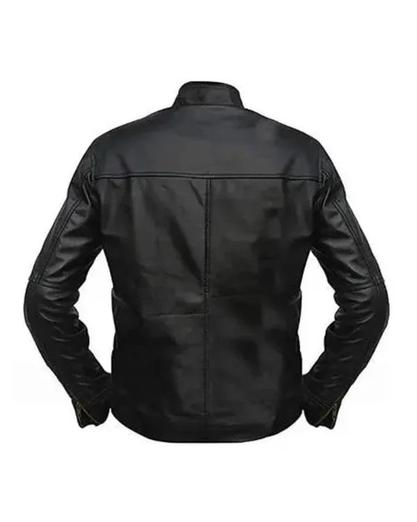 Mens Stand Collar Black Leather Jackets Coat