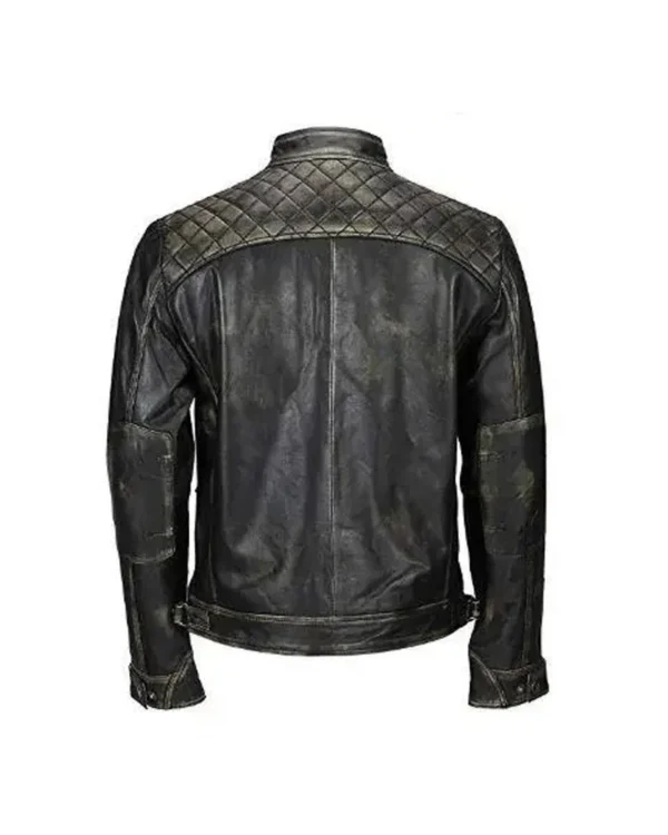 Men's Vintage Quilted Shoulders Biker Retro Distressed Leather  Cafe Racer Jacket