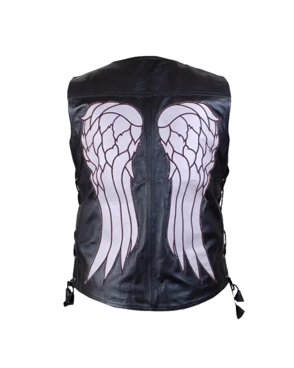 The Walking Dead Daryl Dixon Angel Wings Black Leather Vest For Sale