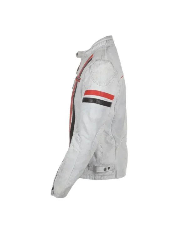 Weston Men's Red and Black Stripes White Cafe Racer Jacket