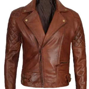 Men Frisco Cognac Quilted Brown Leather Jacket