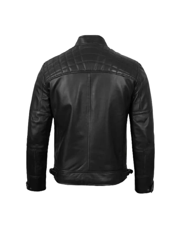 Mens Quilted Shoulder Black Leather biker Jacket