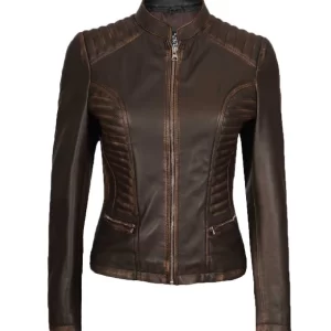 Rachel Women's Rub Off Brown Slim Fit Leather Biker Jacket