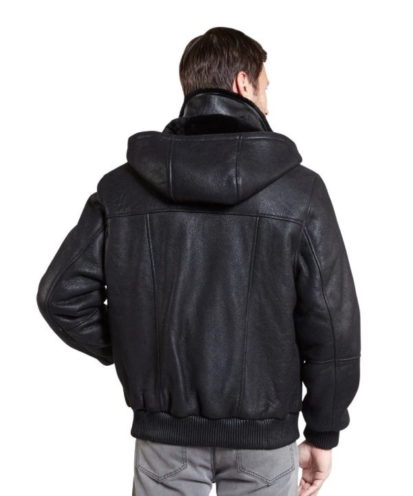 Aviator Black Shearling Real Leather Bomber Jacket For Men
