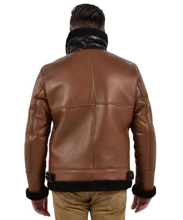Aviator Shearling Brown Leather Bomber Jacket Mens