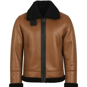 Aviator Brown Shearling Leather Bomber Jacket For Men