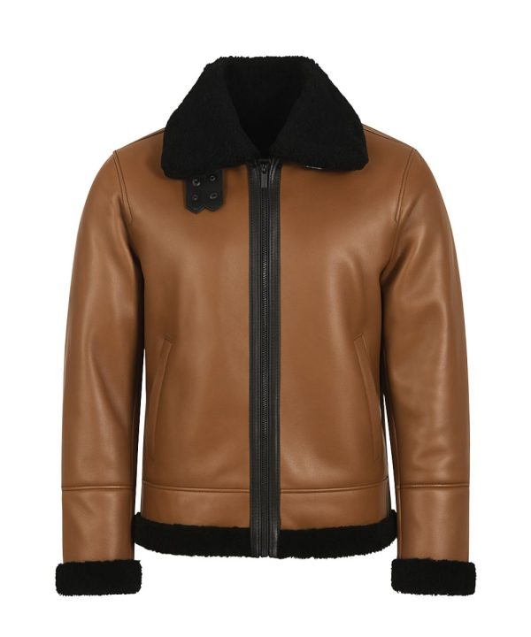 Aviator Brown Shearling Leather Bomber Jacket For Men