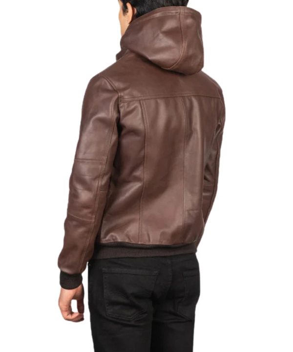 Biker Bouncer Biz Brown Hooded Leather Jacket Mens