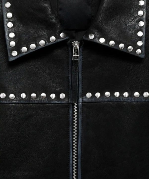Black Biker Studded Leather Jacket For Women