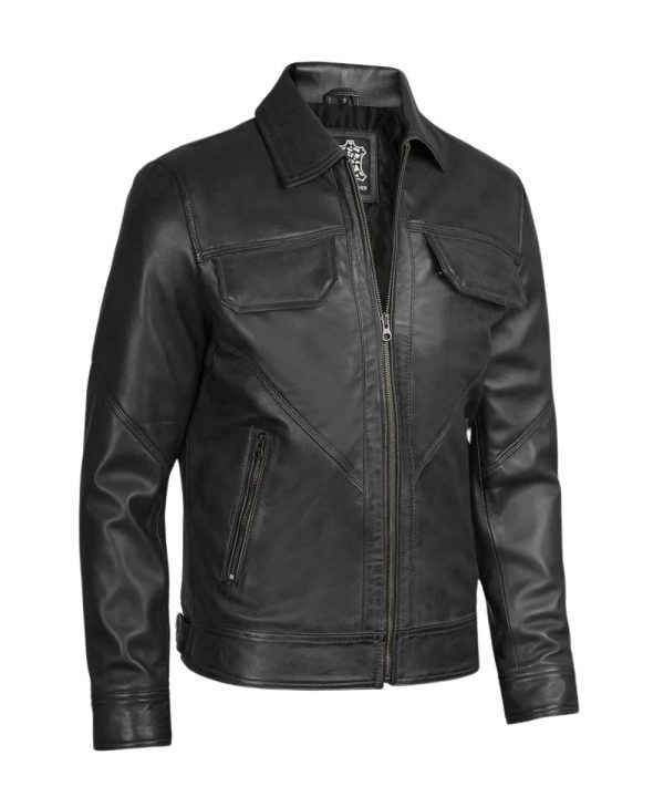 Black Classic Harrington Real Leather Jacket Mens