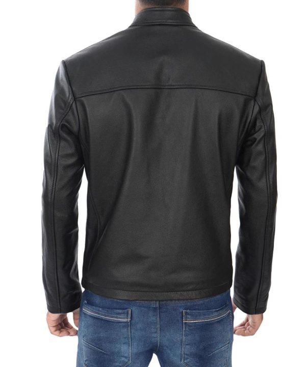 Black Cowhide Leather Cafe Racer Jacket For Men