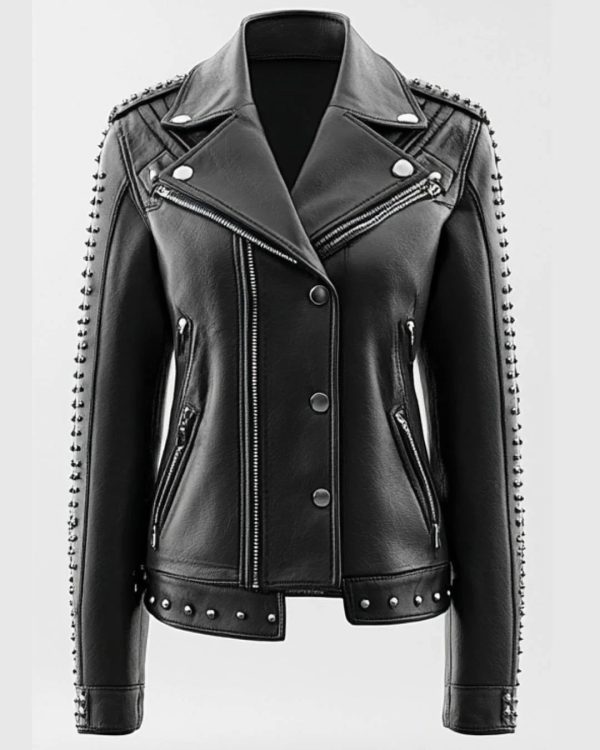 Black Harry Studded Real Leather Biker Jacket