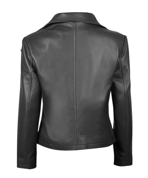 Black Montagna Asymmetrical Biker Leather Jacket For Women