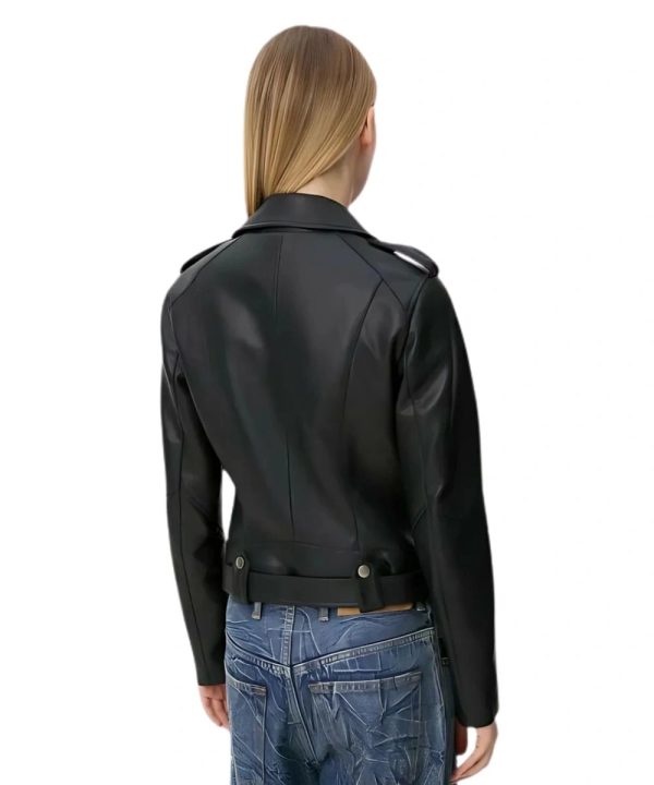 Black Motorcycle Leather Jacket For Women