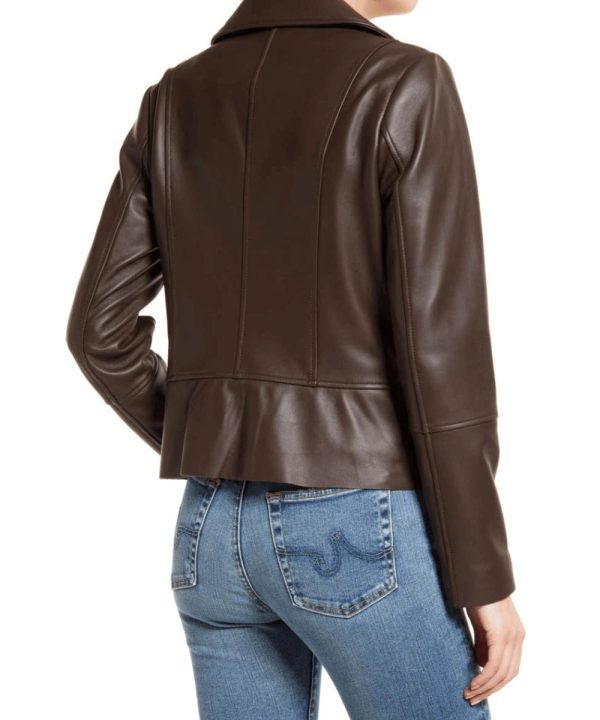 Brown Motorcycle Leather Bomber Jacket Womens