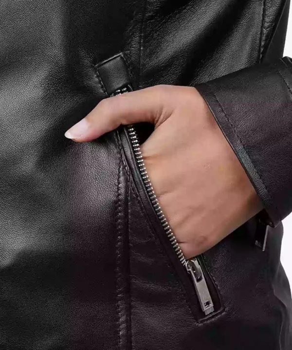 Cafe Racer Biker Women Leather Jacket Black