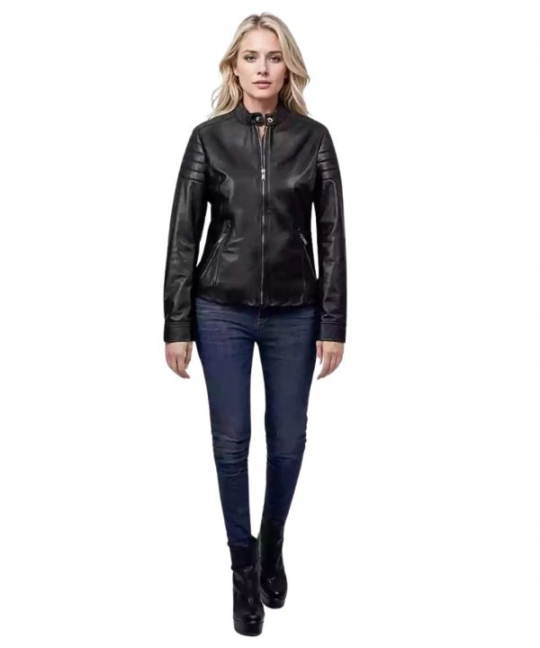 Cafe Racer Biker Womens Leather Jacket Black