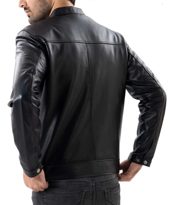 Cafe Racer Black Genuine Lambskin Leather Bomber Jacket Mens