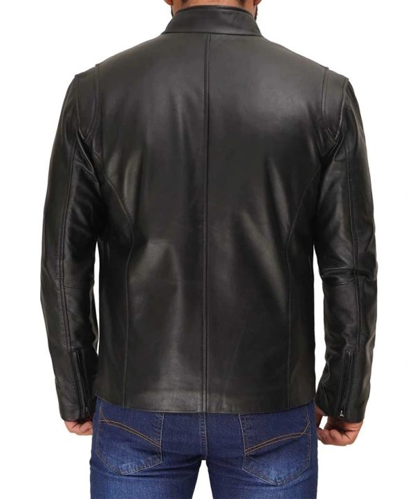 Cafe Racer Black Leather Bomber Jacket For Men