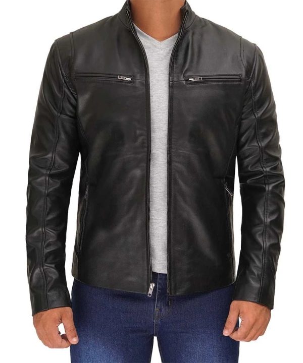 Cafe Racer Black Leather Bomber Jacket Men