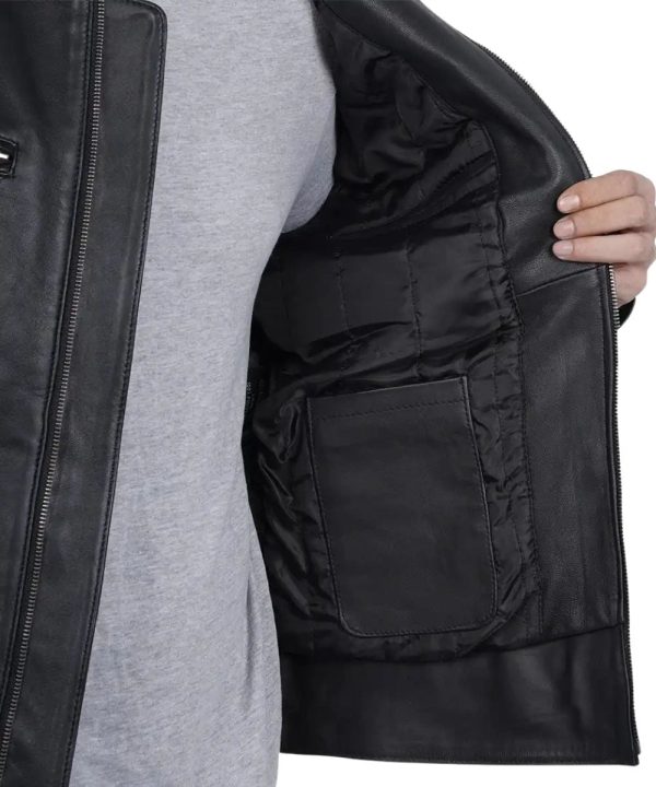 Cafe Racer Black Leather Jacket For Men
