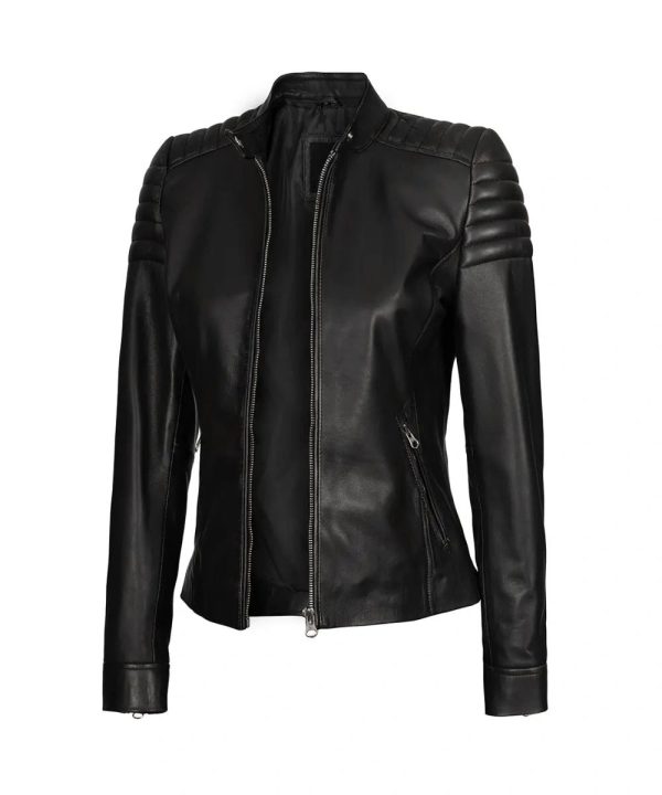 Cafe Racer Black Leather Jacket For Women