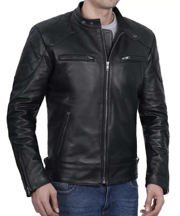 Cafe Racer Black Leather Jacket Mens