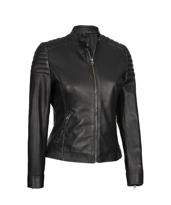 Cafe Racer Black Leather Jacket Women