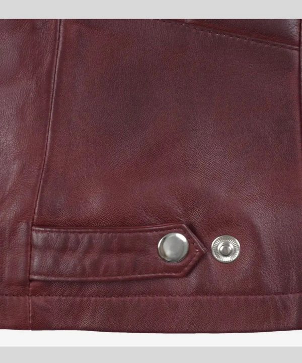 Cafe Racer Burgundy Leather Jacket For Women