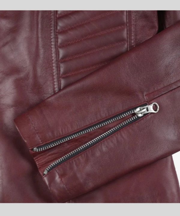 Cafe Racer Burgundy Leather Jacket Womens