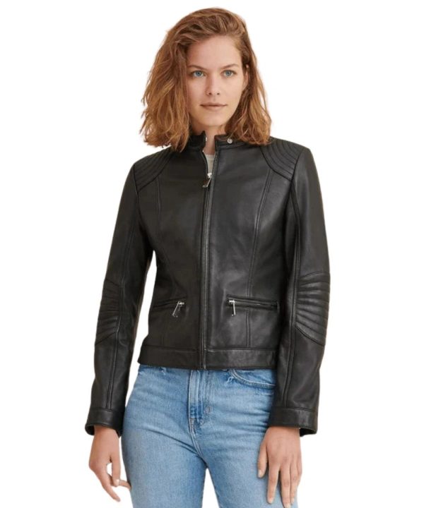 Cafe Racer Genuine Lambskin Black Leather Jacket Womens