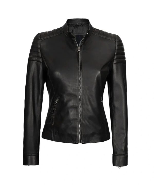 Cafe Racer Leather Black Jacket For Women