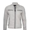 Cafe Racer Off White Grey Wax Leather Jacket For Men