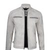 Cafe Racer Off White Grey Wax Leather Jacket Mens