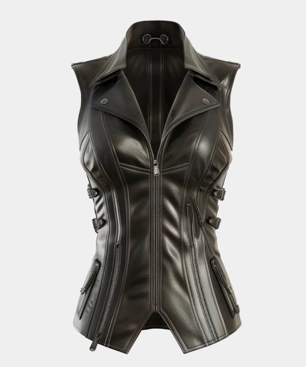 Claire Black Leather Vest Womens