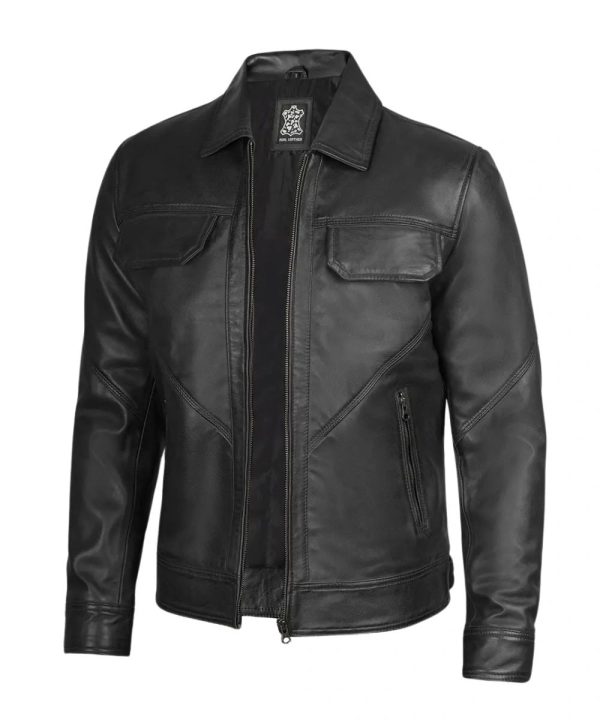 Classic Black Harrington Leather Jacket For Men