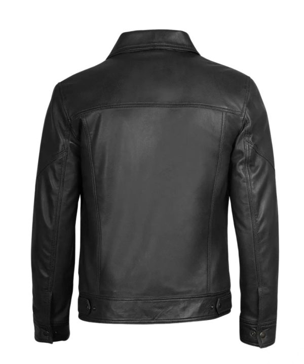 Classic Black Harrington Real Leather Jacket Mens