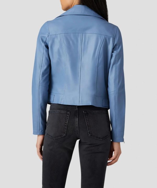 Classic Light Blue Leather Moto Jacket Womens