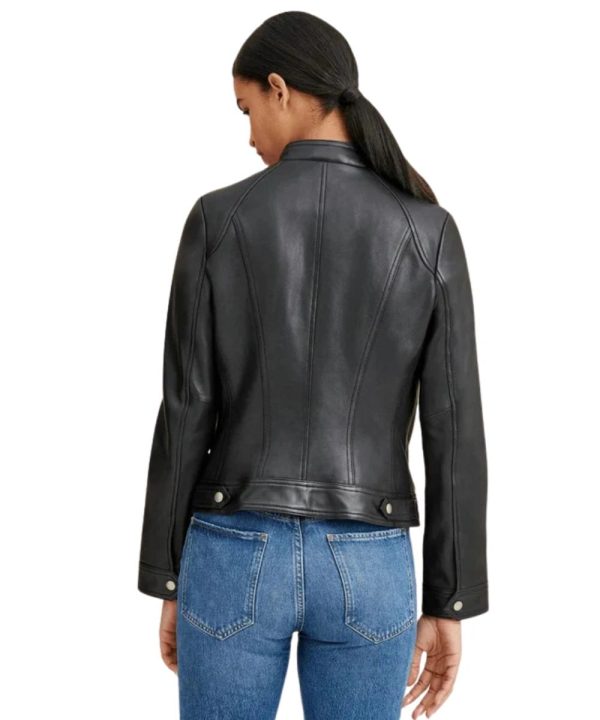Classic Moto Black Leather Bomber Jacket Womens