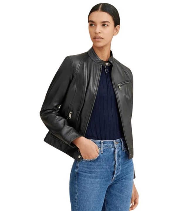Classic Moto Black Leather Bomber Jacket Womens