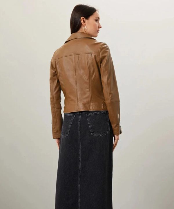 Classic Toffee Moto Leather Jacket Womens