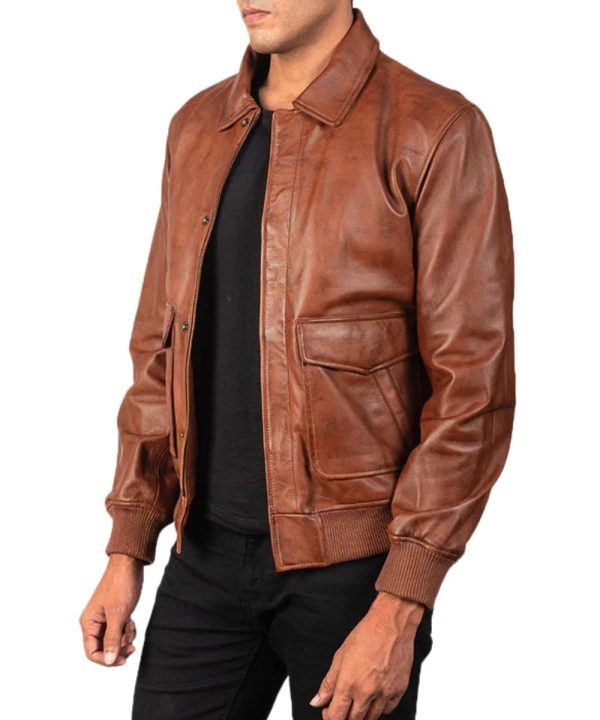 Coffmen Brown A2 Leather Bomber Jacket Mens